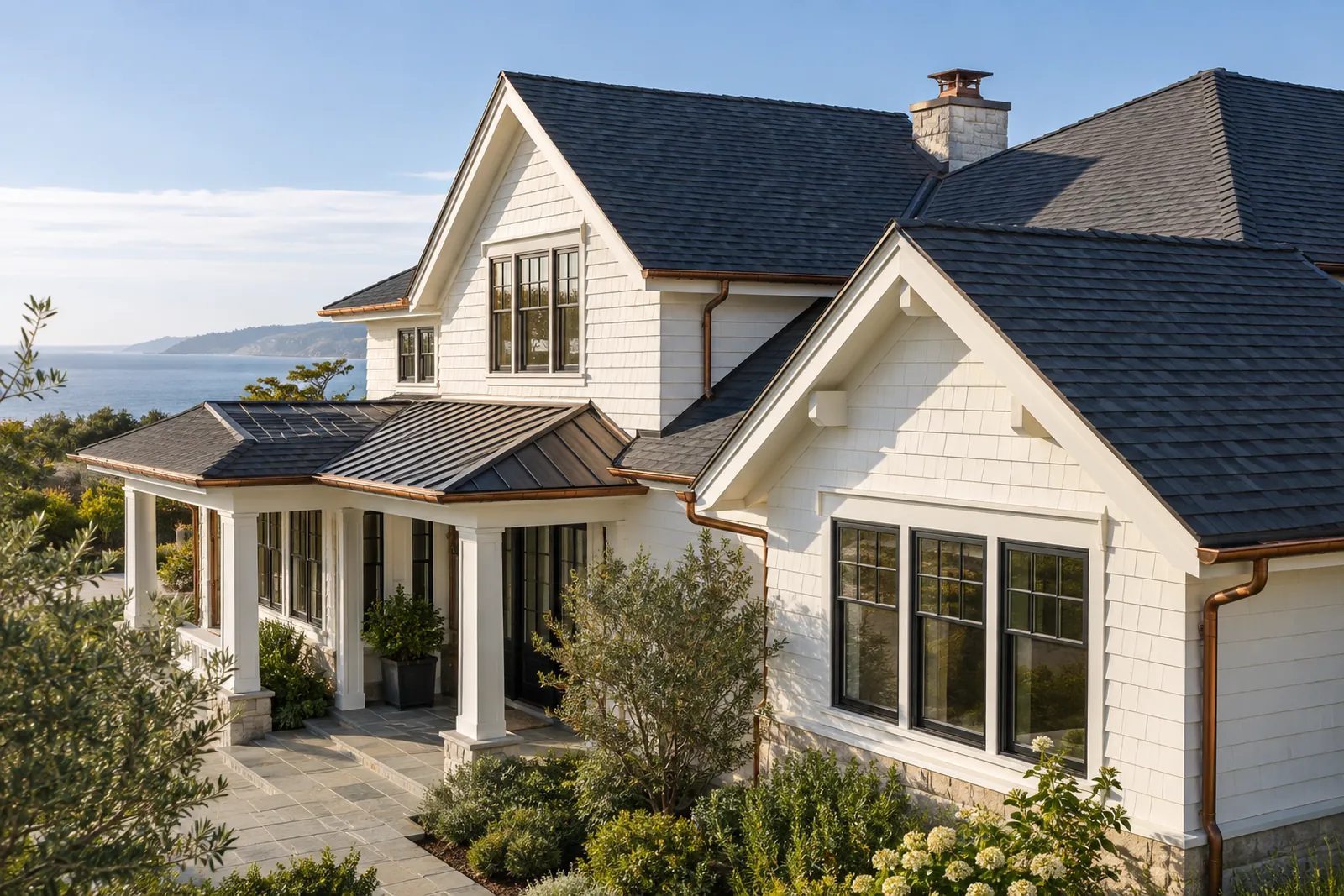 Charcoal architectural shingles on a residential roof
