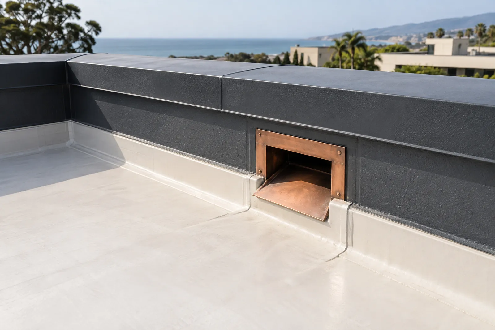 Commercial membrane roof drainage detail